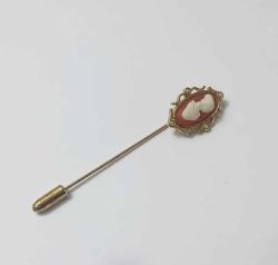 Vintage  AVON  Altın Ton  Sert Plastik Cameo Stick Pin Broş Yaka İğnesi