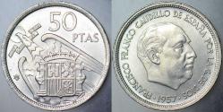 İSPANYA 50 PESETA 1957 (60) BÜYÜK BOY 30 mm. FRANCO DÖNEMİ. ÇİL(-)