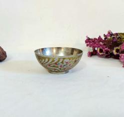 Antika Pirinç Hamam Tası - Cami desenli Çiçek Süslemeli - Şifa Tası