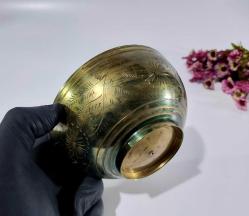 Antika Pirinç Hamam Tası - Çiçek Süslemeli - Şifa Tası