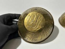 Antika Pirinç Hamam Tası - Eski yazılı -  Süslemeli - Şifa Tası - 2 ADET