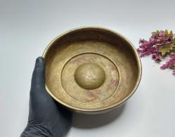 Antika Pirinç Hamam Tası - Çiçek Süslemeli - Şifa Tası - Çok Büyük Boy