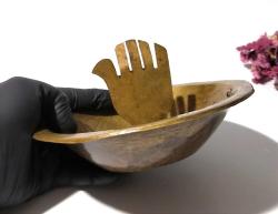 Antika Pirinç Hamam Tası - Fatma Ana ELi Eski Yazılı - Süslemeli - Şifa Tası - Büyük Boy