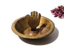 Antika Pirinç Hamam Tası - Fatma Ana ELi Eski Yazılı - Süslemeli - Şifa Tası - Büyük Boy