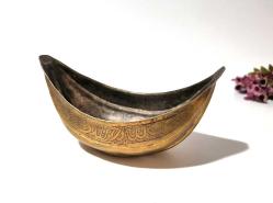 Antika Pirinç Keşkülü Fukara - Eski Yazılı - Süslemeli - Şifa Tası