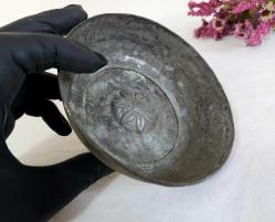 Antika Bakır Hamam Tası - Çiçek Kabartmalı Göbekli - Şifa Tası - Çocuk Boy