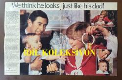 PRENSES DIANA'NIN FOTOĞRAFLI DERGİ SAYFASI (2 YAPRAK, TOPLAM 4 SAYFA) - A MAGAZINE CLIPPING OF PRINCESS DIANA - 30 x 23 cm EBADINDA - İNGİLİZCE DERGİDEN, PRINCESS DIANA & PRINCE WILLIAM & PRINCE CHARLES