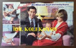 PRENSES DIANA'NIN FOTOĞRAFLI DERGİ SAYFASI (2 YAPRAK, TOPLAM 4 SAYFA) - A MAGAZINE CLIPPING OF PRINCESS DIANA - 30 x 23 cm EBADINDA - İNGİLİZCE DERGİDEN, PRINCESS DIANA & PRINCE WILLIAM & PRINCE CHARLES