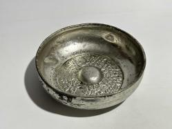 Antika Bakır Hamam Tası - Çiçek Süslemeli Göbekli - Şifa Tası - Çok Büyük Boy - GÜMÜŞ RENKLİ