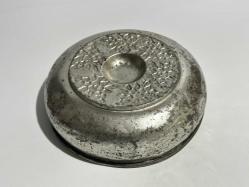 Antika Bakır Hamam Tası - Çiçek Süslemeli Göbekli - Şifa Tası - Çok Büyük Boy - GÜMÜŞ RENKLİ