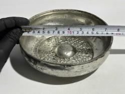 Antika Bakır Hamam Tası - Çiçek Süslemeli Göbekli - Şifa Tası - Çok Büyük Boy - GÜMÜŞ RENKLİ