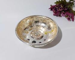 Gümüş Kaplama - Damgalı Hamam Tası - Çiçek Süslemeli Göbekli - Ağır Metal - Çok Büyük Boy - GÜMÜŞ RENKLİ