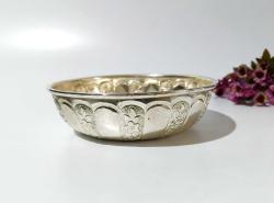 Gümüş Kaplama - Damgalı Hamam Tası - Çiçek Süslemeli Göbekli - Ağır Metal - Çok Büyük Boy - GÜMÜŞ RENKLİ