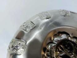 Gümüş Kaplama - Damgalı Hamam Tası - Çiçek Süslemeli Göbekli - Ağır Metal - Çok Büyük Boy - GÜMÜŞ RENKLİ