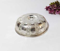 Gümüş Kaplama - Damgalı Hamam Tası - Çiçek Süslemeli Göbekli - Ağır Metal - Çok Büyük Boy - GÜMÜŞ RENKLİ