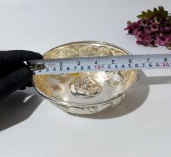 Gümüş Kaplama - Damgalı Hamam Tası - Çiçek Süslemeli Göbekli - Ağır Metal - Çok Büyük Boy - GÜMÜŞ RENKLİ