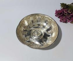 Gümüş Kaplama - Damgalı Hamam Tası - Çiçek Süslemeli Göbekli - Ağır Metal - BÜYÜK BOY - GÜMÜŞ RENKLİ