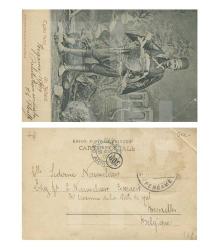 Osmanlı Dönemi Bergama (Pergame) - Silahlı Zeybek Tipi Kartpostal - 1909 Bergama Çıkışlı ve Brüksel Varışlı