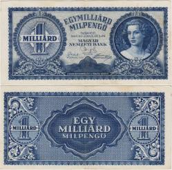 MACARİSTAN 1 MİLYAR MİL-PENGÖ 1946 İKİNCİ DÜNYA SAVAŞI SONRASI HİPERENFLASYON DÖNEMİ. ÇOK ÇOK TEMİZ(-)