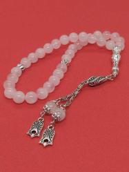 8 mm Doğal Pembe Kuvars (Rose Quartz) 33’lü Tespih - Özel İşçilikli Metal Aksam