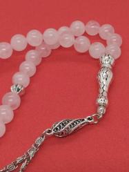 8 mm Doğal Pembe Kuvars (Rose Quartz) 33’lü Tespih - Özel İşçilikli Metal Aksam