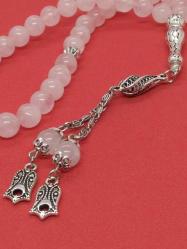 8 mm Doğal Pembe Kuvars (Rose Quartz) 33’lü Tespih - Özel İşçilikli Metal Aksam