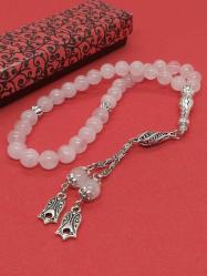 8 mm Doğal Pembe Kuvars (Rose Quartz) 33’lü Tespih - Özel İşçilikli Metal Aksam