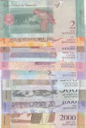 VENEZUELLA 2 BOLİVARESTEN 2000 BOLİVARESE KADAR 10 ADET YABANCI KAĞIT PARA LOTU / ÇL KONDİSYON