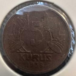 Türkiye 5 Kuruş 1939. Kapamasında.