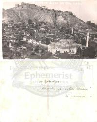 Kütahya Kalesi (Hisar) ve Ulu Cami'yi bir arada gösteren şehir panoraması. (Orijinal Fotokart, S/B, 1960'lar, 9x14 cm.)