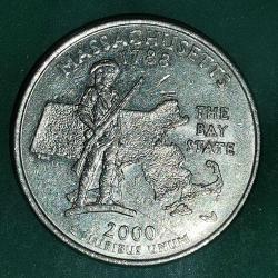 AMERİKA  2000 D    25 CENT  ÇEYREK DOLAR     HATIRA  50 Eyalet Çeyreklikleri - Massachusetts