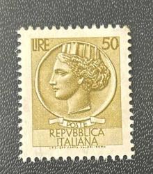 İtalya Pulu - Italy Stamp -  Postadan Geçmiş Pul Filateli - SYRACUSE MADENİ PARASI TEMALI PUL, 50 PARA - YABANCI PULLAR -NOSTALJİK DOĞUM GÜNÜ HEDİYESİ