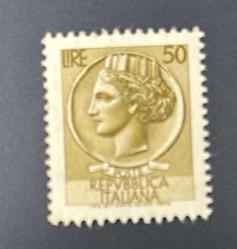 İtalya Pulu - Italy Stamp -  Postadan Geçmiş Pul Filateli - SYRACUSE MADENİ PARASI TEMALI PUL, 50 PARA - YABANCI PULLAR -NOSTALJİK DOĞUM GÜNÜ HEDİYESİ