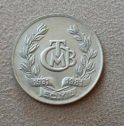 TCMB 50 Yıl Gümüş Hatıra Para 1981