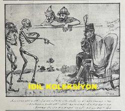Osmanlıca Karagöz Mizah Dergisi-Gazetesi, Orijinal Dönem Basım, (Ottoman Magazine-Newspaper-Journal Illustré Kara-Gueuz) - 9 Aralık 1914 - Sayı: 697 - Hicri: 20 Muharrem 1332 - Rumi: 26 Teşrin-i Sani 1330 - Karikatürist Ali Fuat Bey'in Çalışması: 