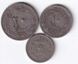 Mehmet Reşat Nikel 5-10-20 Para lotu Ççt