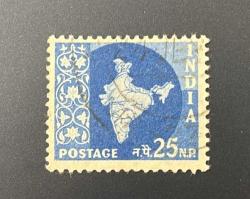 Hindistan Pulu - India Stamp - Postadan Geçmiş Pul Filateli -  DAMGALI - HARİTA TEMALI HİNDİSTAN PULU , 25 PARA - YABANCI PULLAR -NOSTALJİK DOĞUM GÜNÜ HEDİYESİ
