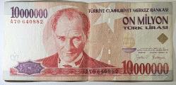 7. Emisyon 10 Milyon Türk Lirası A70 640882 Çok Temiz Kondisyonda Koleksiyonluk Eski Para