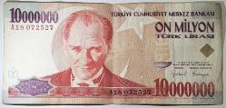 7. Emisyon 10 Milyon Türk Lirası A18 072527 Çok Temiz Kondisyonda Koleksiyonluk Eski Para