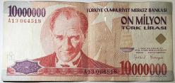 7. Emisyon 10 Milyon Türk Lirası A13 064518 Çok Temiz Kondisyonda Koleksiyonluk Eski Para