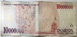 7. Emisyon 10 Milyon Türk Lirası A76 257036 Çok Temiz Kondisyonda Koleksiyonluk Eski Para