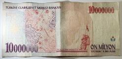 7. Emisyon 10 Milyon Türk Lirası A75 351355 Çok Temiz Kondisyonda Koleksiyonluk Eski Para
