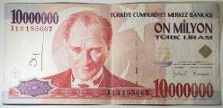 7. Emisyon 10 Milyon Türk Lirası A13 195667 Çok Temiz Kondisyonda Koleksiyonluk Eski Para