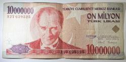 7. Emisyon 10 Milyon Türk Lirası A27 629525 Çok Temiz Kondisyonda Koleksiyonluk Eski Para