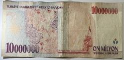 7. Emisyon 10 Milyon Türk Lirası A27 629525 Çok Temiz Kondisyonda Koleksiyonluk Eski Para