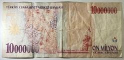 7. Emisyon 10 Milyon Türk Lirası H05 522393 Çok Temiz Kondisyonda Koleksiyonluk Eski Para