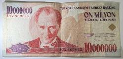 7. Emisyon 10 Milyon Türk Lirası A77 889812 Çok Temiz Kondisyonda Koleksiyonluk Eski Para