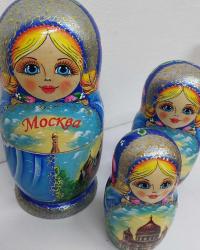 Rusya, Rus Matruşka Bebekleri. Geleneksel Klasik El Yapımı/Boyamalı Çok Renkli Şehir Manzaralı. Büyük Boy/3 Adet.