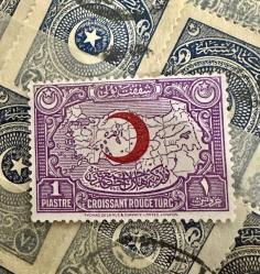 1928 TC Hilali Ahmer Cemiyeti Şefkat pulu 1 kuruş MNG londra baskı