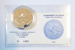 1998 YILI CUMHURİYET VE LOZAN BARIŞ ANTLAŞMASININ 75.YILI DARPHANE HATIRA GÜMÜŞ PARASI/SERTİFİKALI